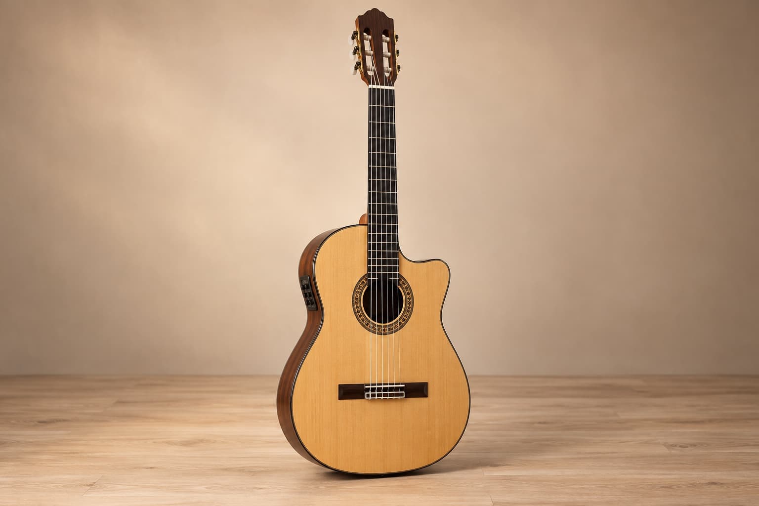 Complete cutaway electro-classical nylon-string guitar