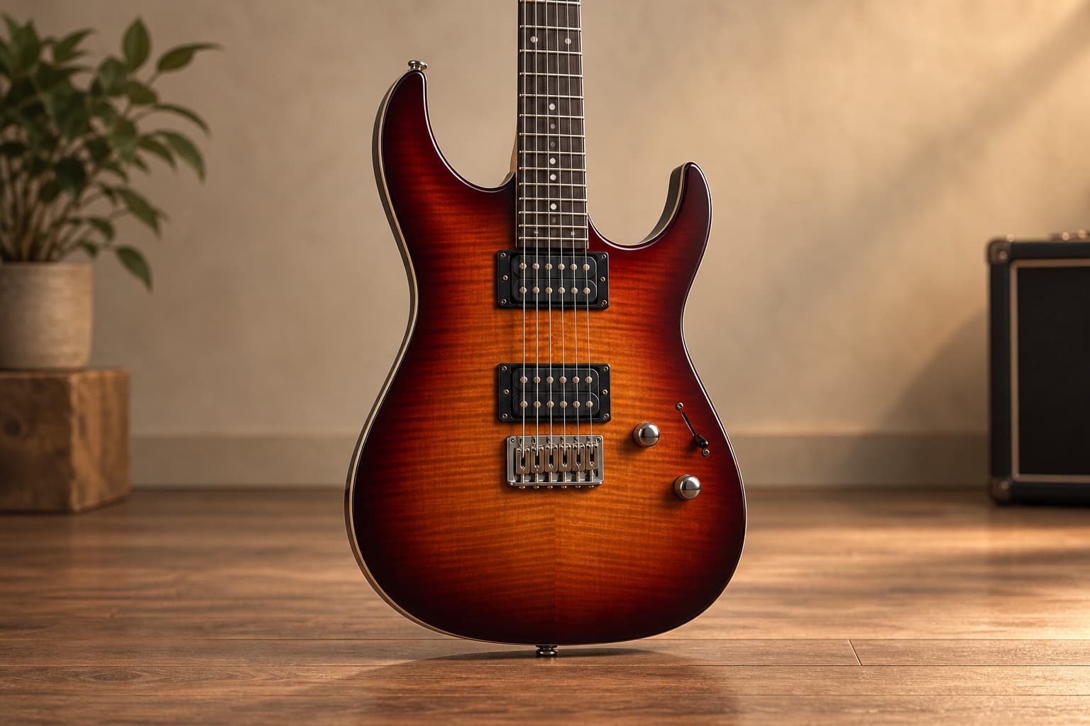 Double-cut solid-body electric guitar